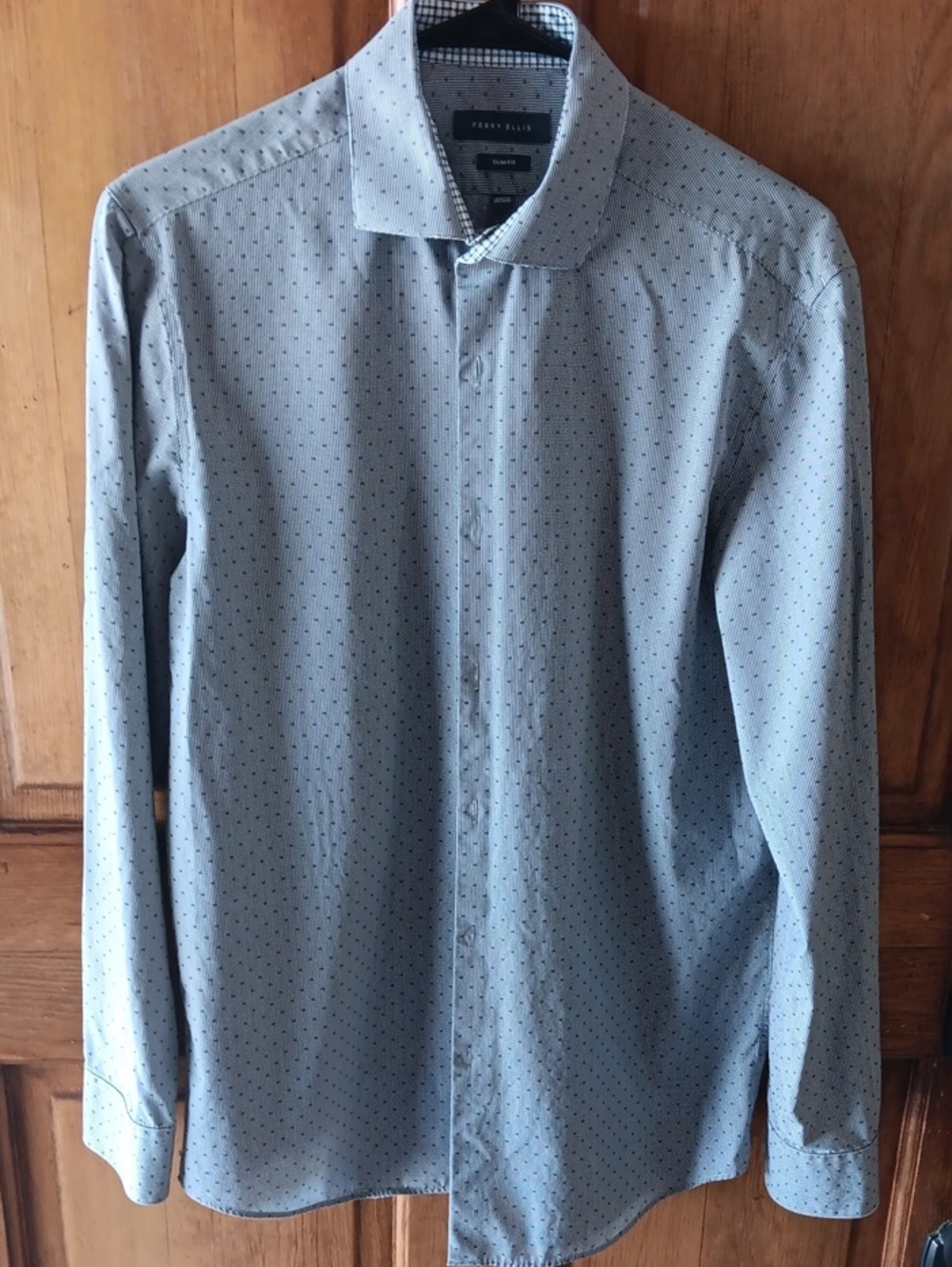Perry Ellis Light Gray Micro-Pattern Dress Shirt